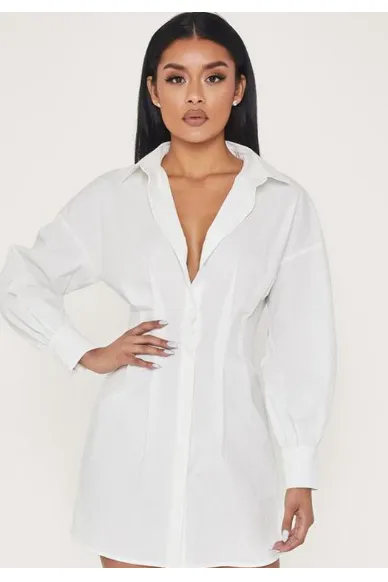 white belted tie shirt long sleeve dress