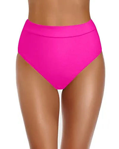 Women's Sexy High Waisted Bikini Bottoms Swimwear-Neon Pink