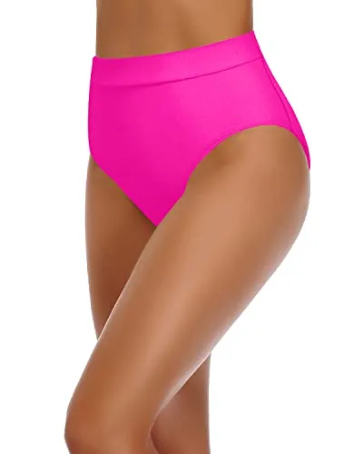 Women's Sexy High Waisted Bikini Bottoms Swimwear-Neon Pink