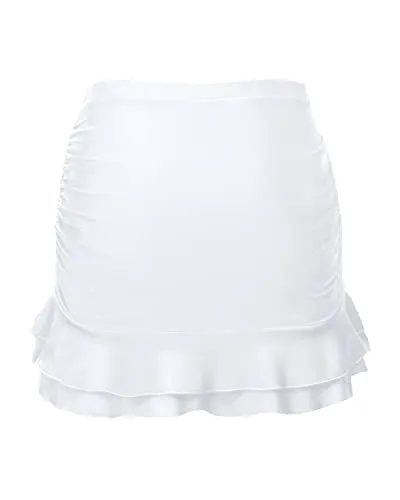 Women's Tummy Control Swim Skirt With High Waisted Ruched Skirt-White