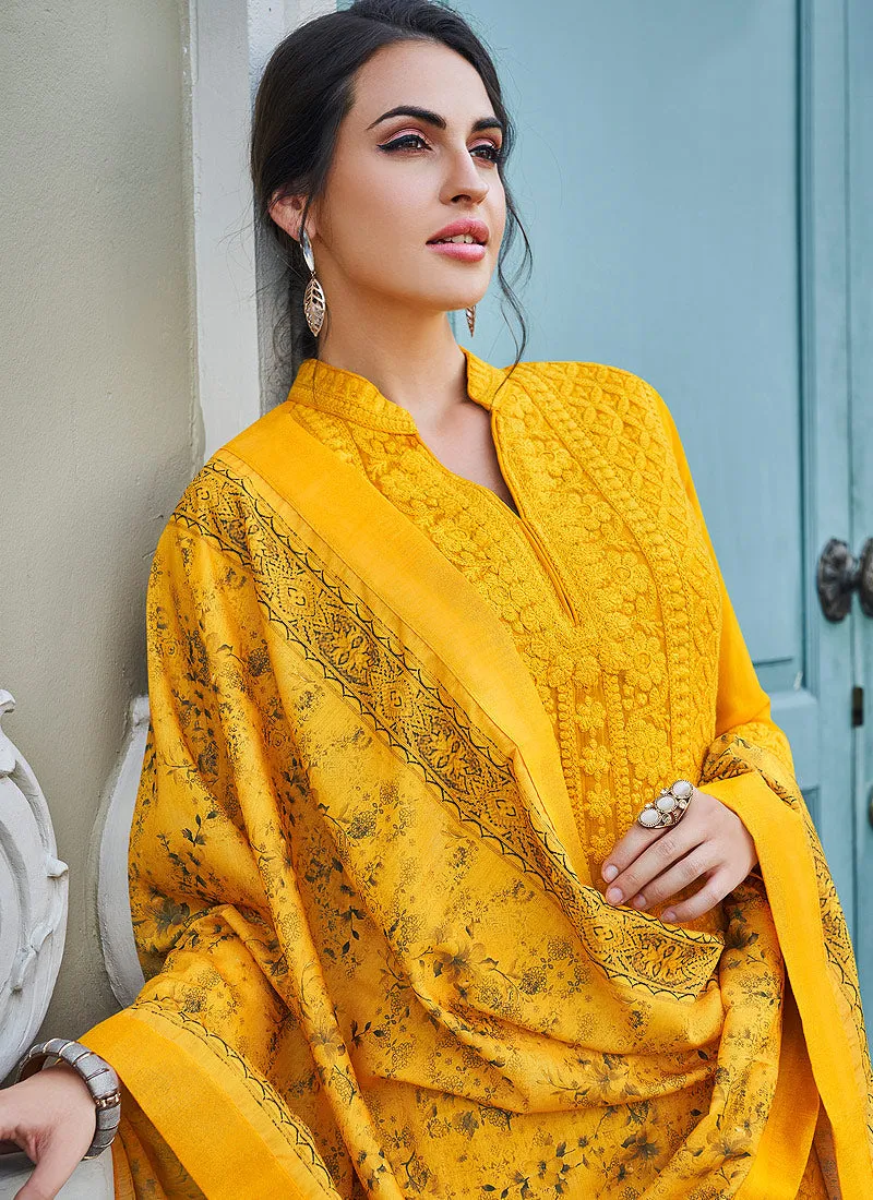 Yellow Overall Lucknowi Embroidered Pants Suit