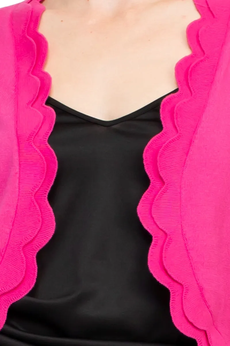Zac & Rachel 3/4 Sleeve Bolero Open Faced Shrug with Tiered Scallop Details